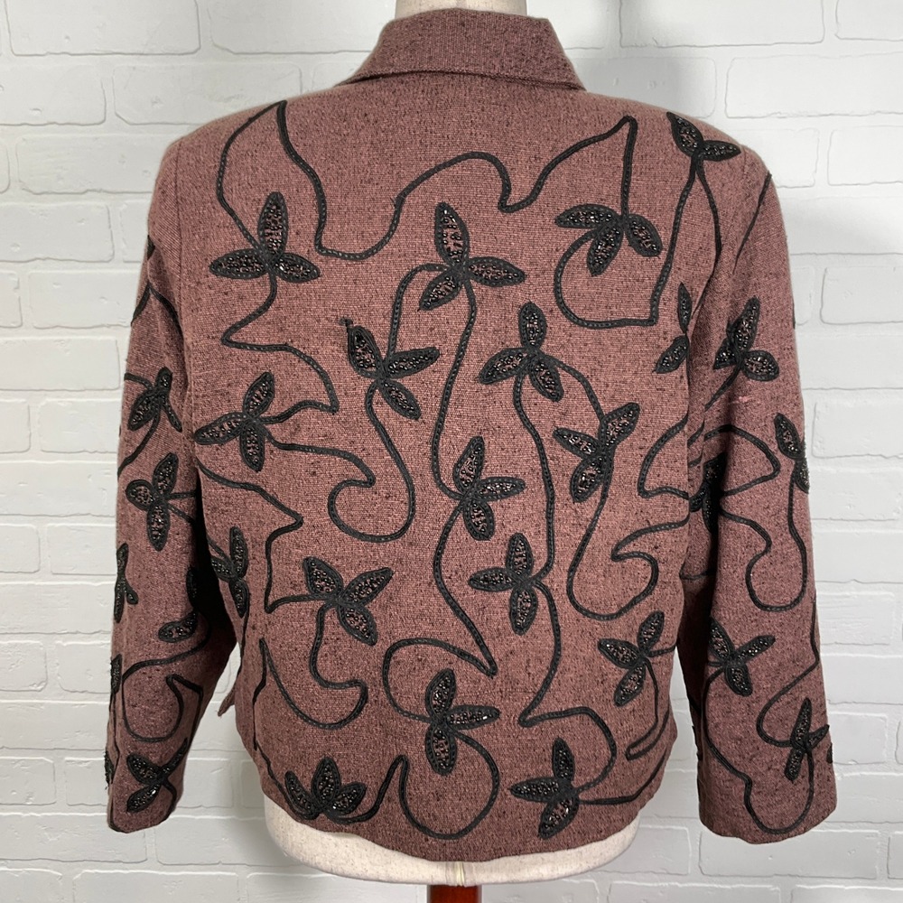 Anage Jacket Women L Mauve Black Floral All Over Ribbon Embellished Cotton India - Picture 4 of 10